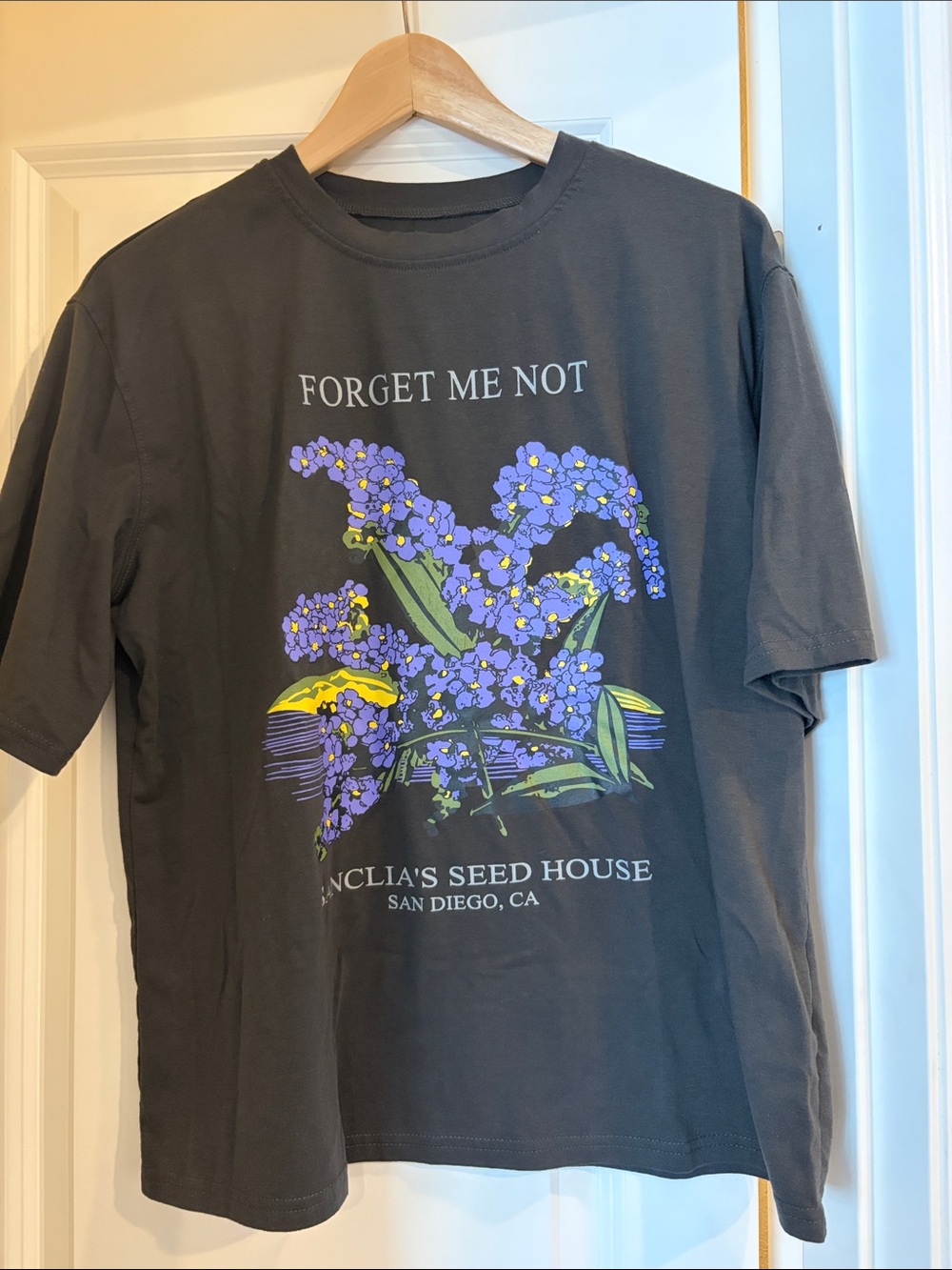 Oversized Forget Me Not Graphic Tee - Charcoal